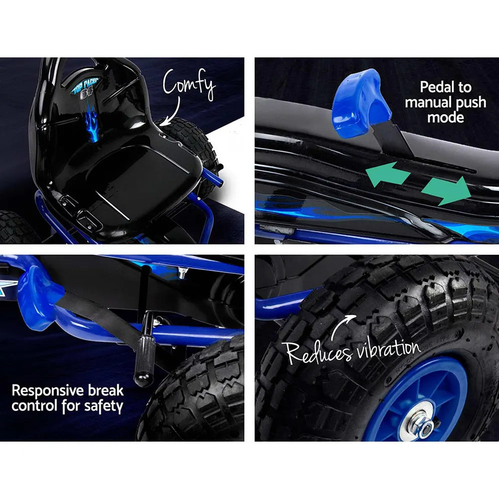 Rigo Kids Pedal Go Kart Ride On Toys Racing Car Rubber Tyre Blue - Image 5