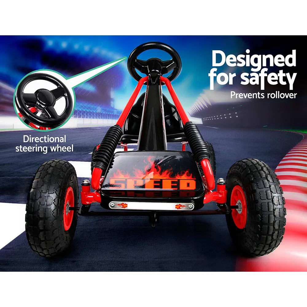 Rigo Kids Pedal Go Kart Ride On Toys Racing Car Rubber Tyre Red - Image 4