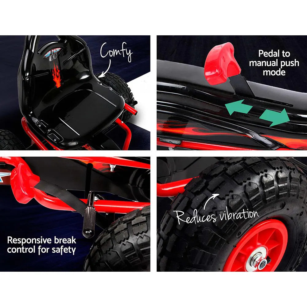 Rigo Kids Pedal Go Kart Ride On Toys Racing Car Rubber Tyre Red - Image 5
