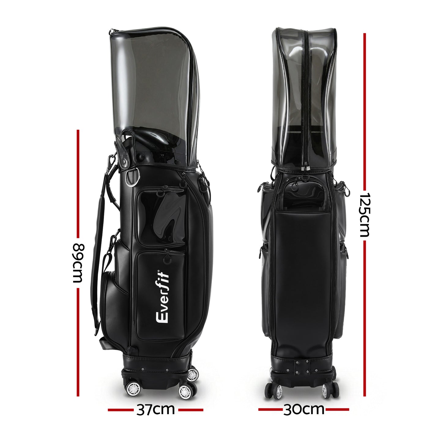 Everfit Golf Cart Bag Rolling Buggy Club Organiser Synthetic Leather Black - Image 2