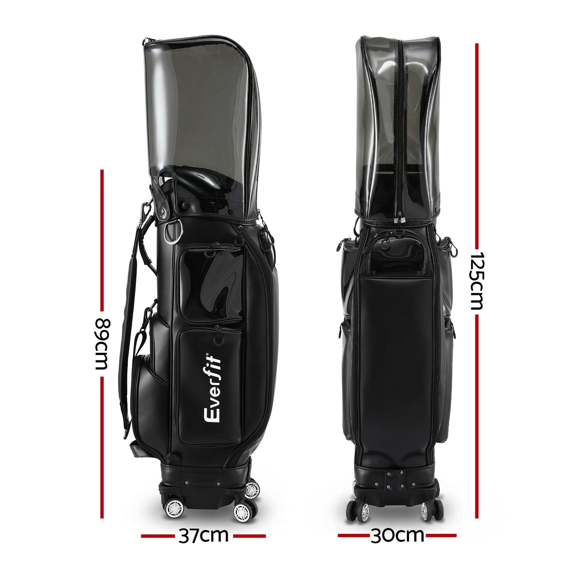 Everfit Golf Cart Bag Rolling Buggy Club Organiser Synthetic Leather Black - Image 2