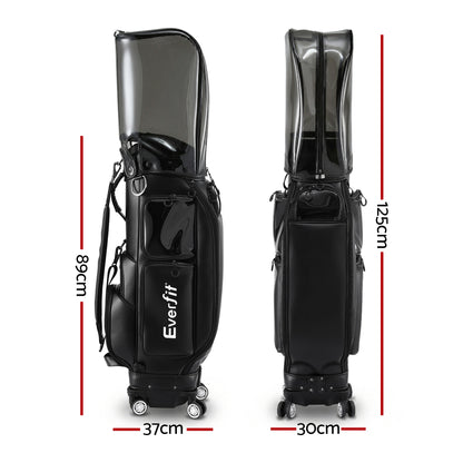 Everfit Golf Cart Bag Rolling Buggy Club Organiser Synthetic Leather Black - Image 2