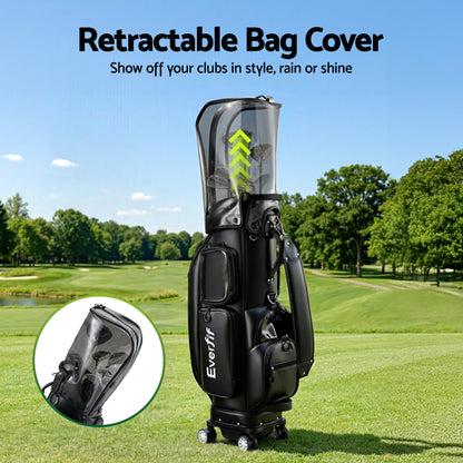 Everfit Golf Cart Bag Rolling Buggy Club Organiser Synthetic Leather Black - Image 4