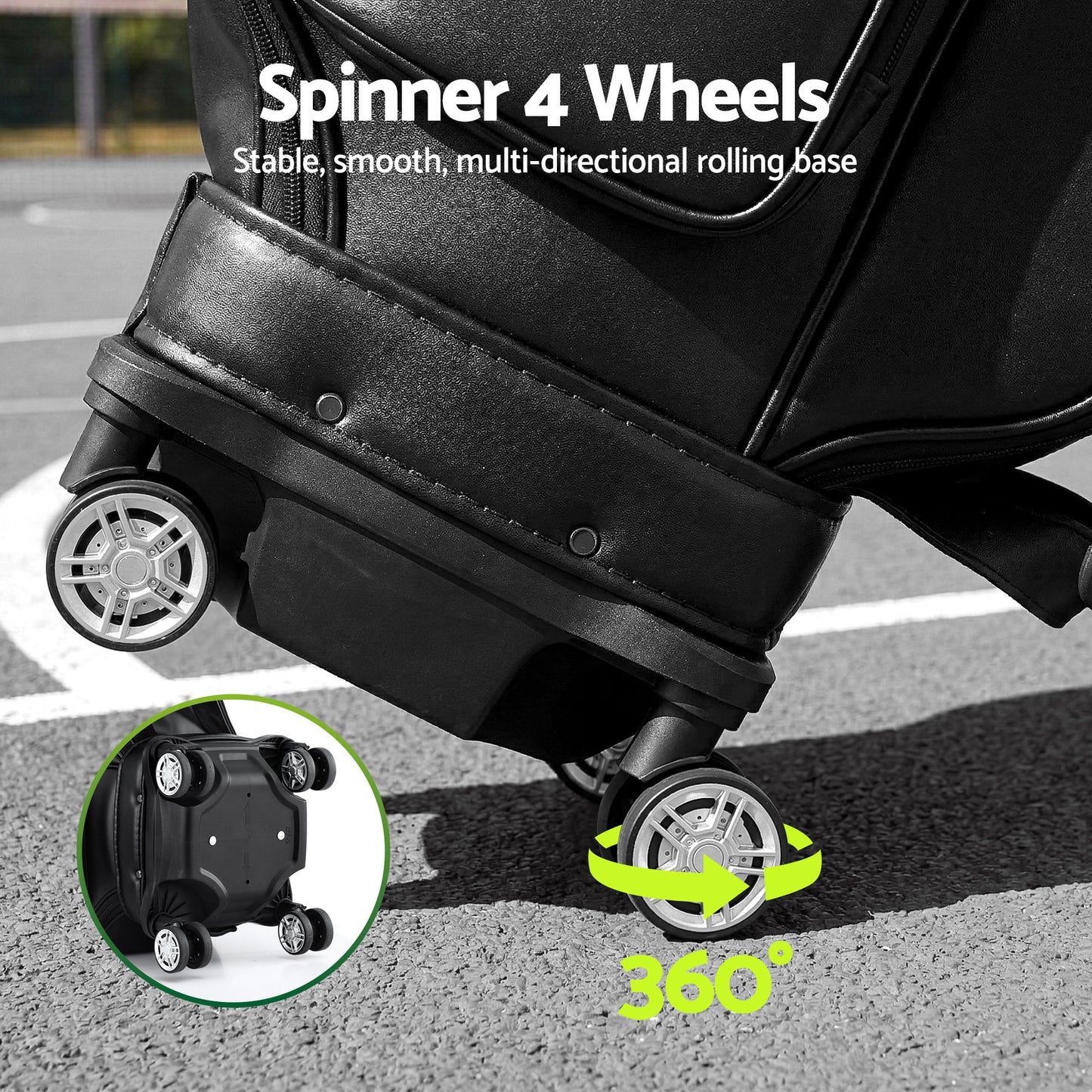 Everfit Golf Cart Bag Rolling Buggy Club Organiser Synthetic Leather Black - Image 5
