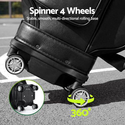 Everfit Golf Cart Bag Rolling Buggy Club Organiser Synthetic Leather Black - Image 5