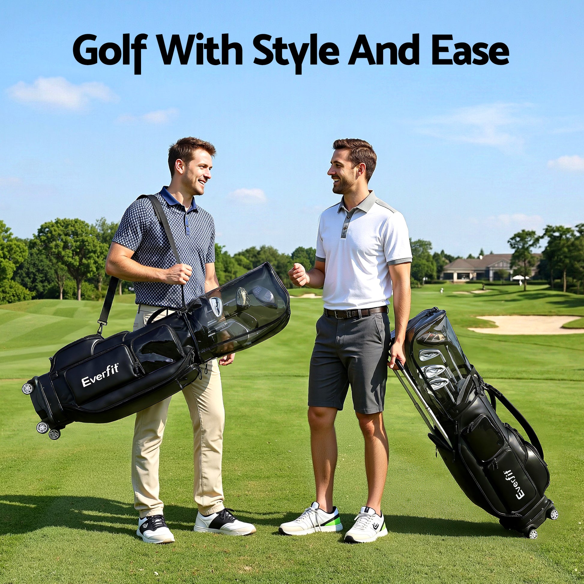 Everfit Golf Cart Bag Rolling Buggy Club Organiser Synthetic Leather Black - Image 9