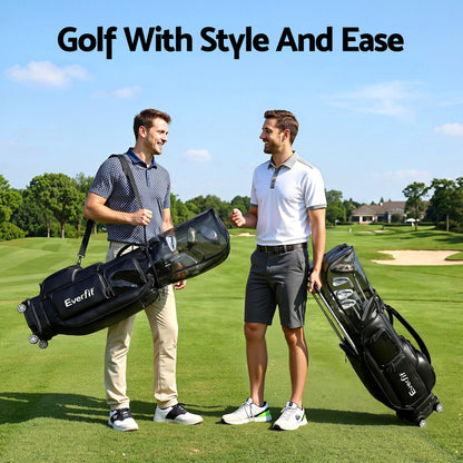Everfit Golf Cart Bag Rolling Buggy Club Organiser Synthetic Leather Black - Image 9