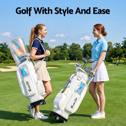 Everfit Golf Cart Bag Rolling Buggy Club Organiser Synthetic Leather White - Image 9