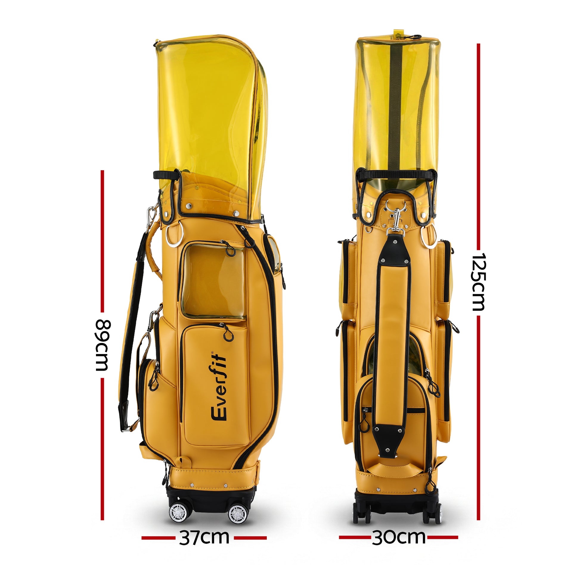 Everfit Golf Cart Bag Rolling Buggy Club Organiser Synthetic Leather Yellow - Image 2