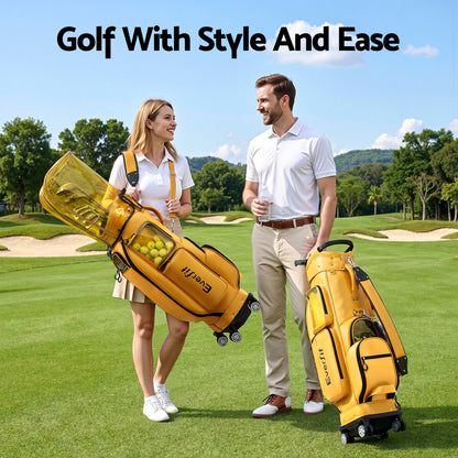 Everfit Golf Cart Bag Rolling Buggy Club Organiser Synthetic Leather Yellow - Image 9