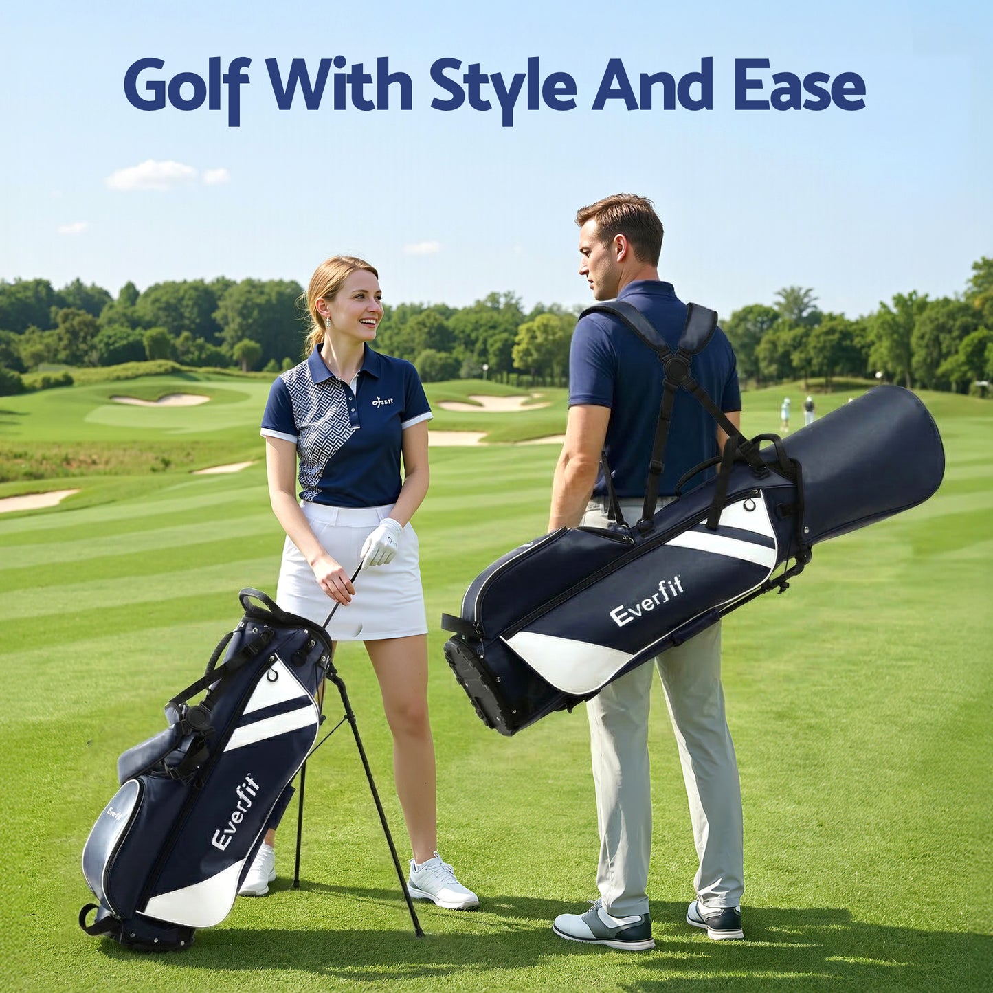 Everfit Golf Stand Bag Lightweight Carry Bag Dual Strap Club Divider Blue - Image 9