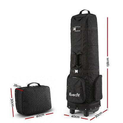 Everfit Golf Travel Bag Flight Cover Foldable Soft Case Wheels Black - Image 2