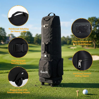 Everfit Golf Travel Bag Flight Cover Foldable Soft Case Wheels Black - Image 8
