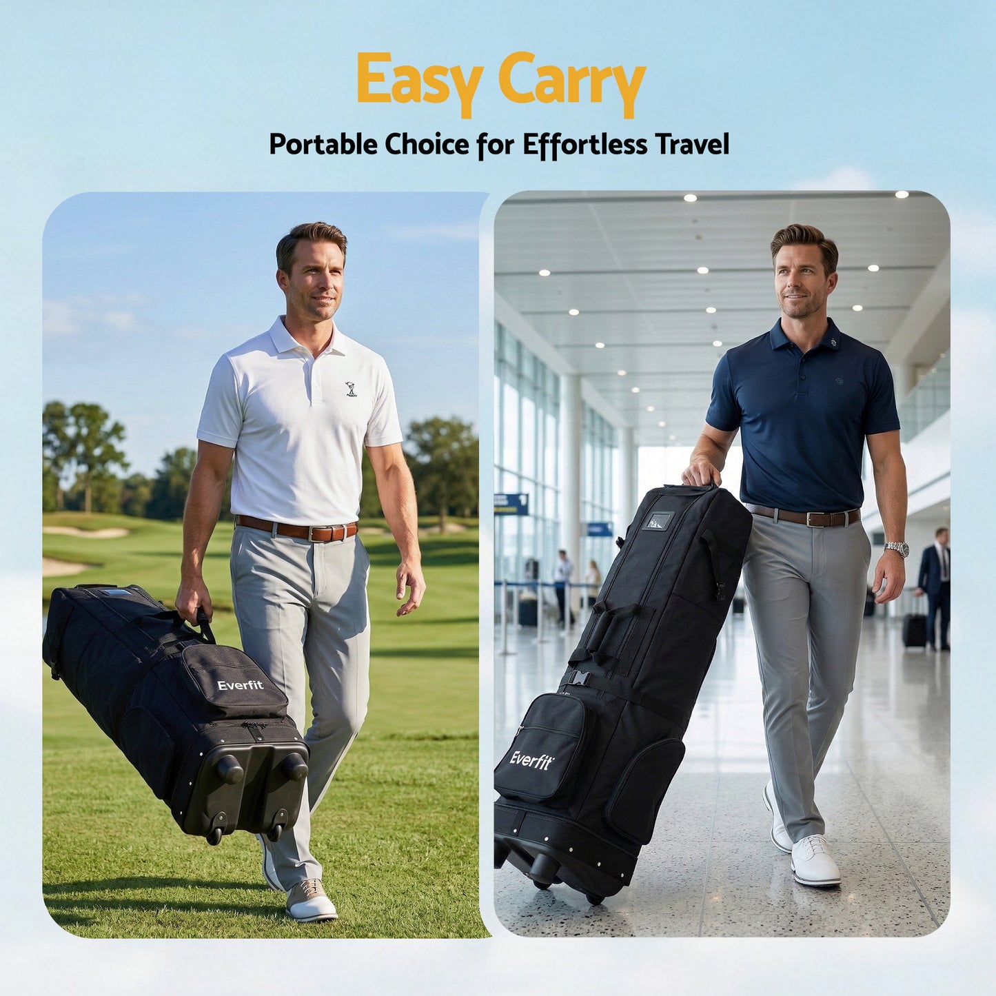Everfit Golf Travel Bag Flight Cover Foldable Soft Case Wheels Black - Image 9