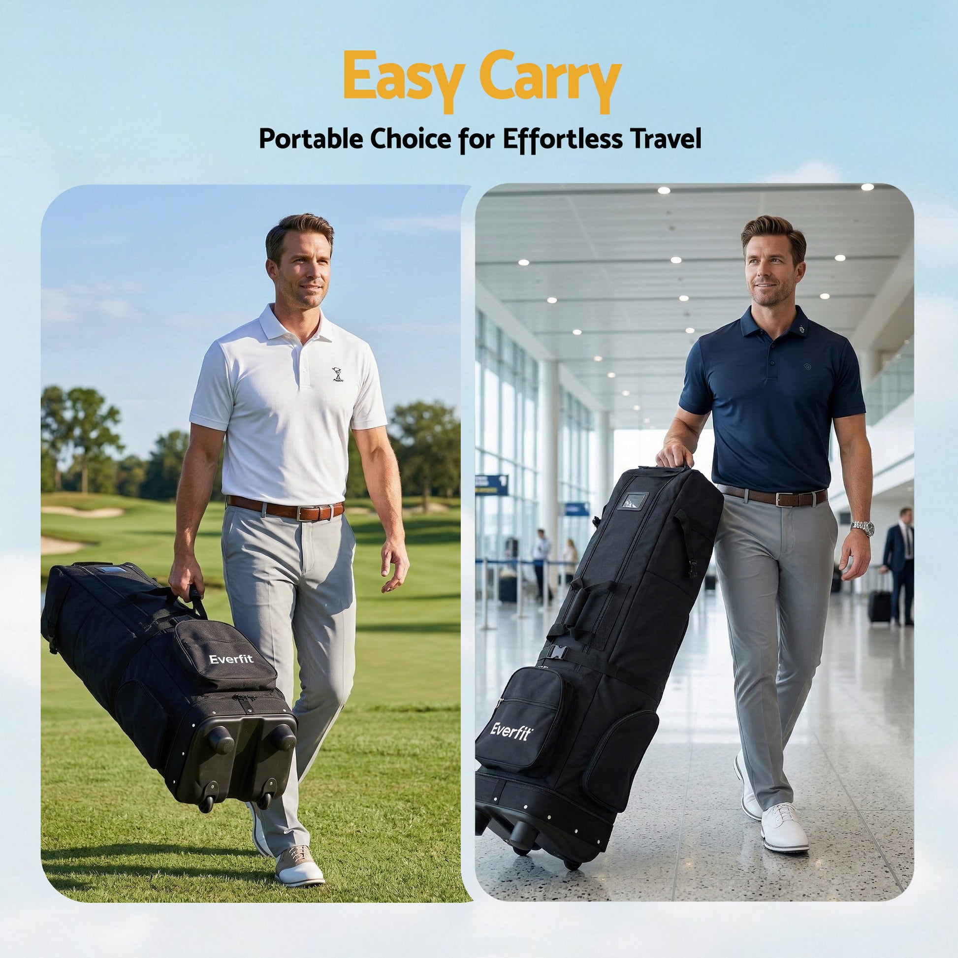 Everfit Golf Travel Bag Flight Cover Foldable Soft Case Wheels Black - Image 9