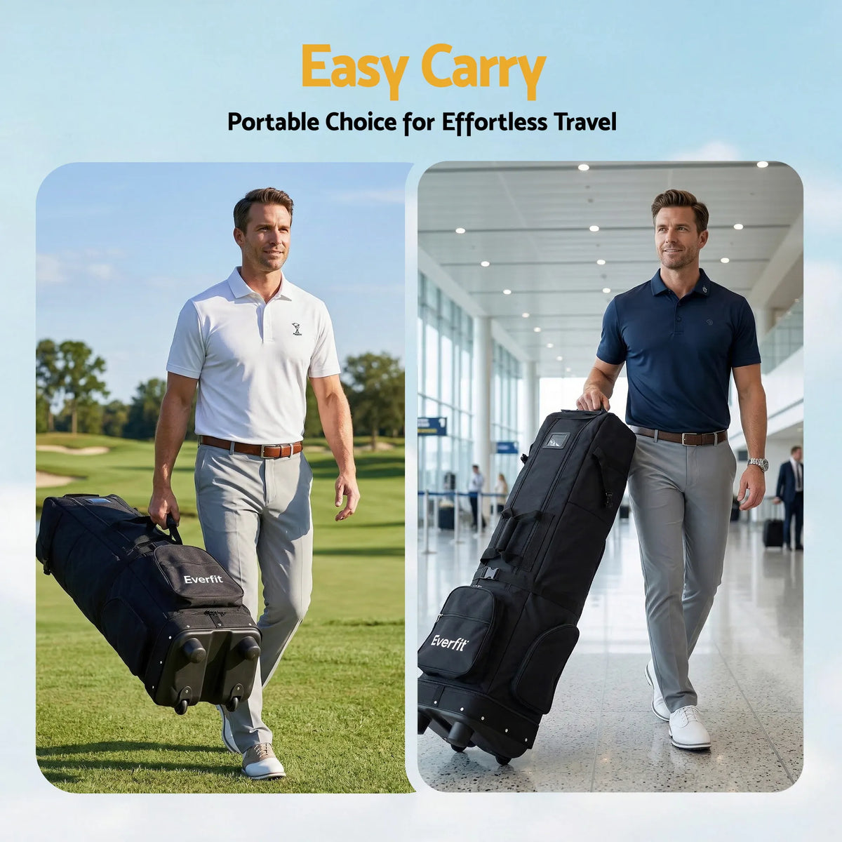 Everfit Golf Travel Bag Flight Cover Foldable Soft Case Wheels Black - Image 9