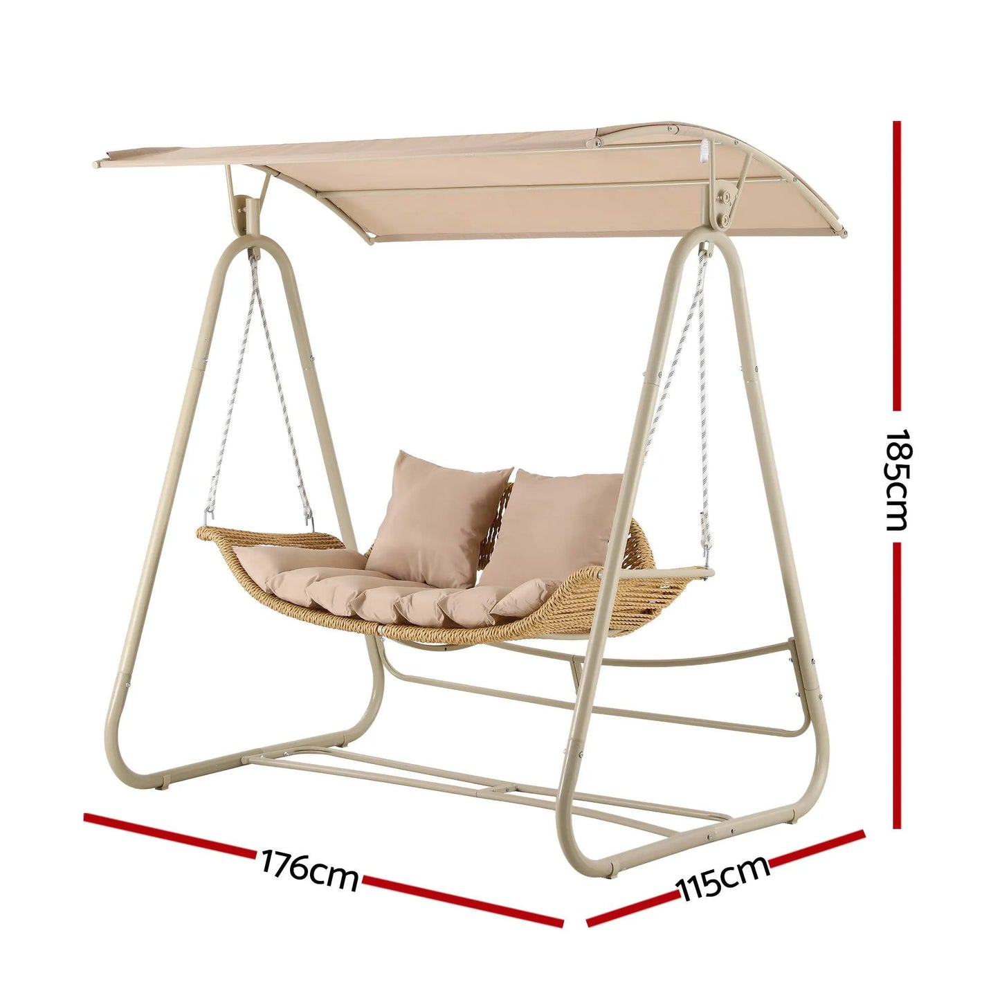 Gardeon Outdoor Swing Chair 2-Seater Rattan Seat with Canopy Beige - Image 2