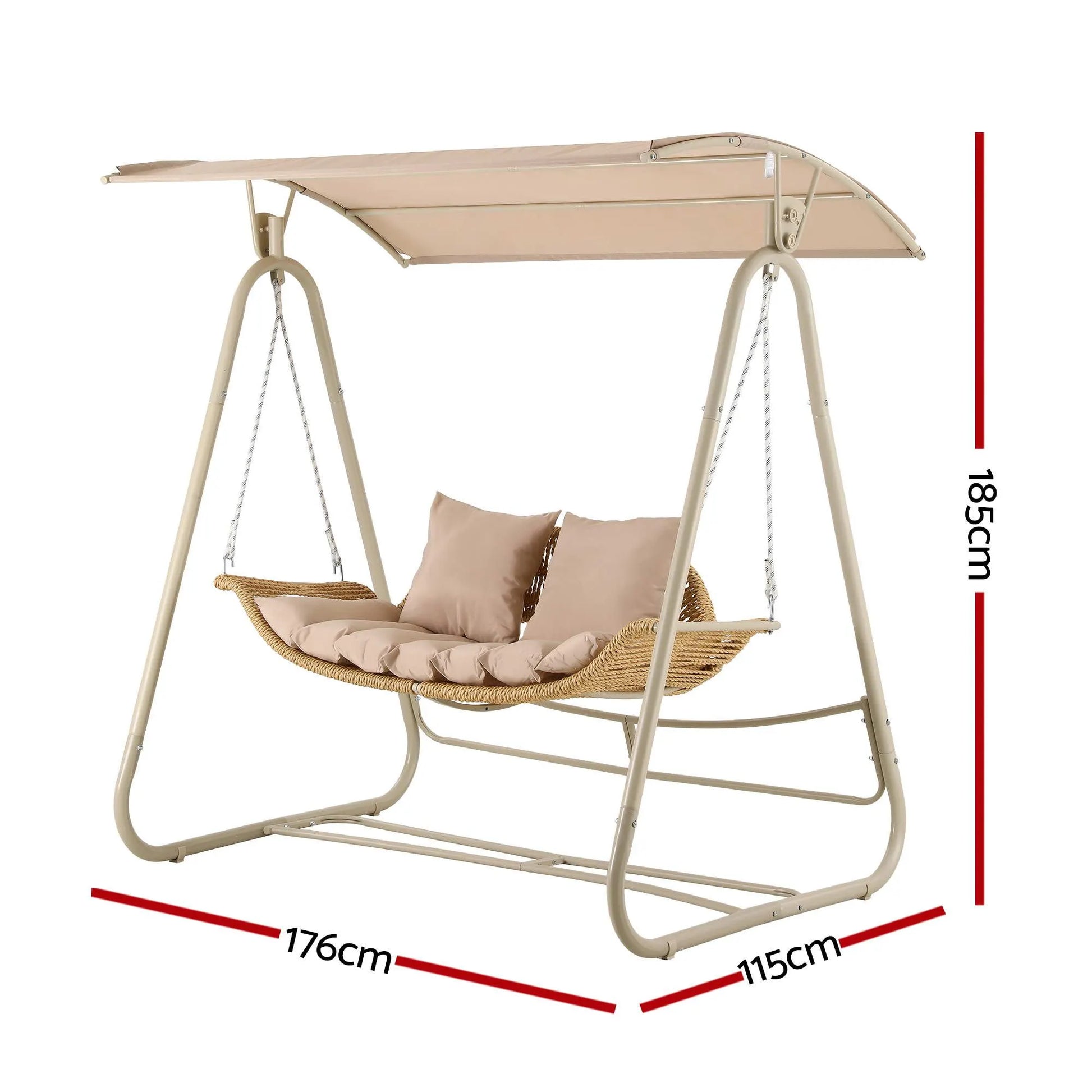 Gardeon Outdoor Swing Chair 2-Seater Rattan Seat with Canopy Beige - Image 2