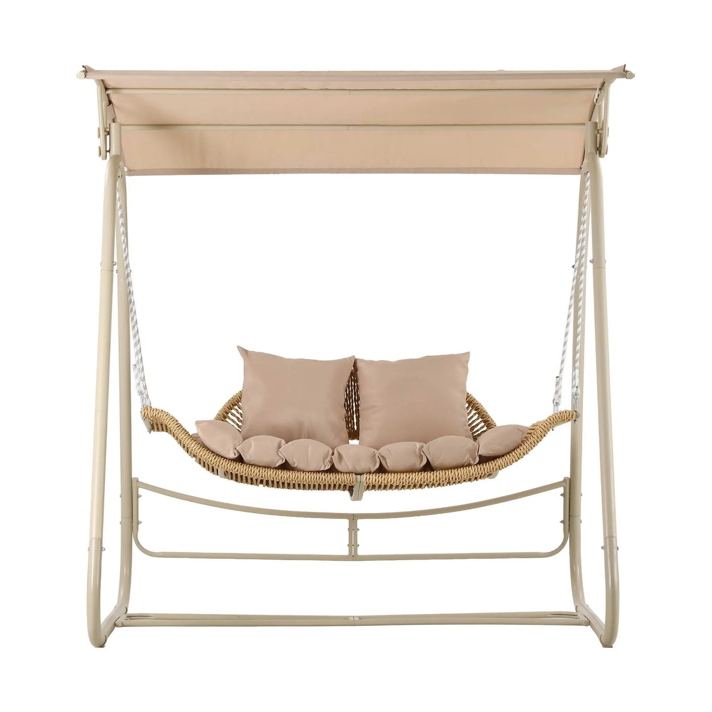 Gardeon Outdoor Swing Chair 2-Seater Rattan Seat with Canopy Beige - Image 3