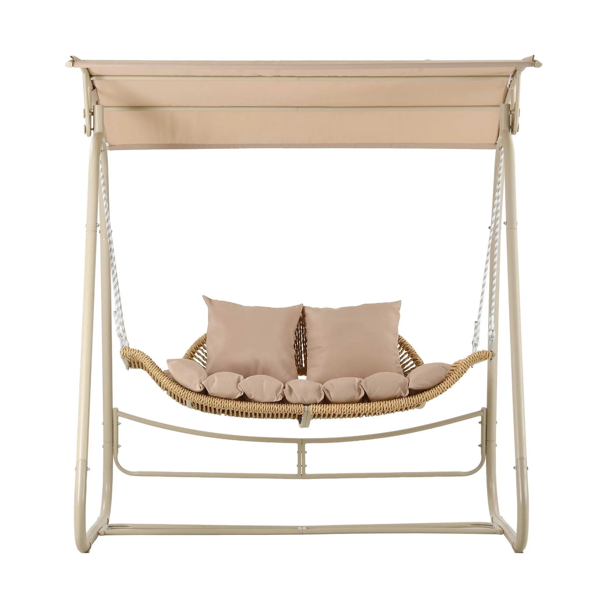 Gardeon Outdoor Swing Chair 2-Seater Rattan Seat with Canopy Beige - Image 3