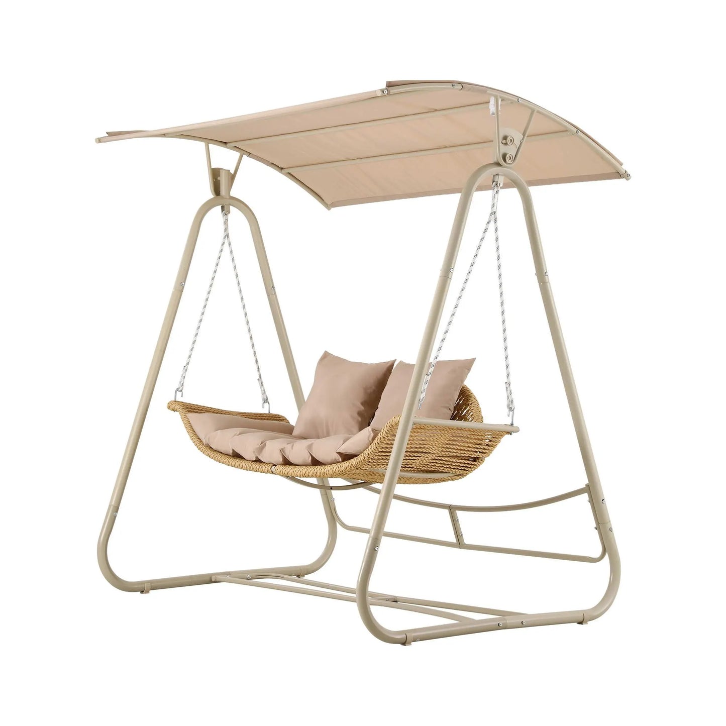 Gardeon Outdoor Swing Chair 2-Seater Rattan Seat with Canopy Beige - Image 8