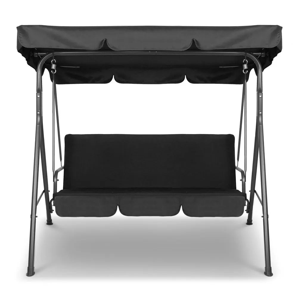Gardeon Outdoor Swing Chair Garden Chair Bench Furniture Canopy 3 Seater Black - Image 3