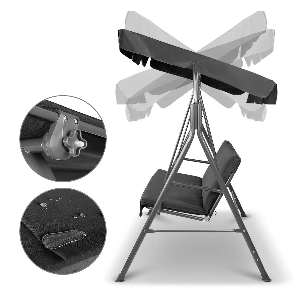 Gardeon Outdoor Swing Chair Garden Chair Bench Furniture Canopy 3 Seater Black - Image 4
