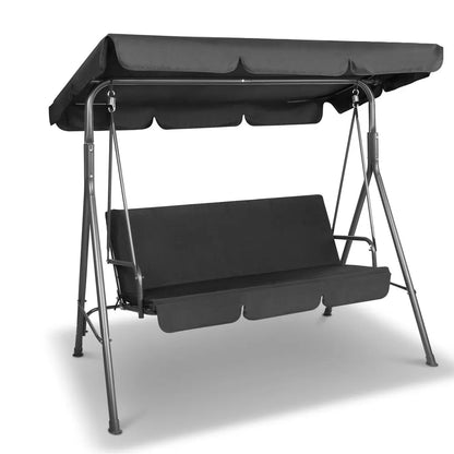 Gardeon Outdoor Swing Chair Garden Chair Bench Furniture Canopy 3 Seater Black - Image 8