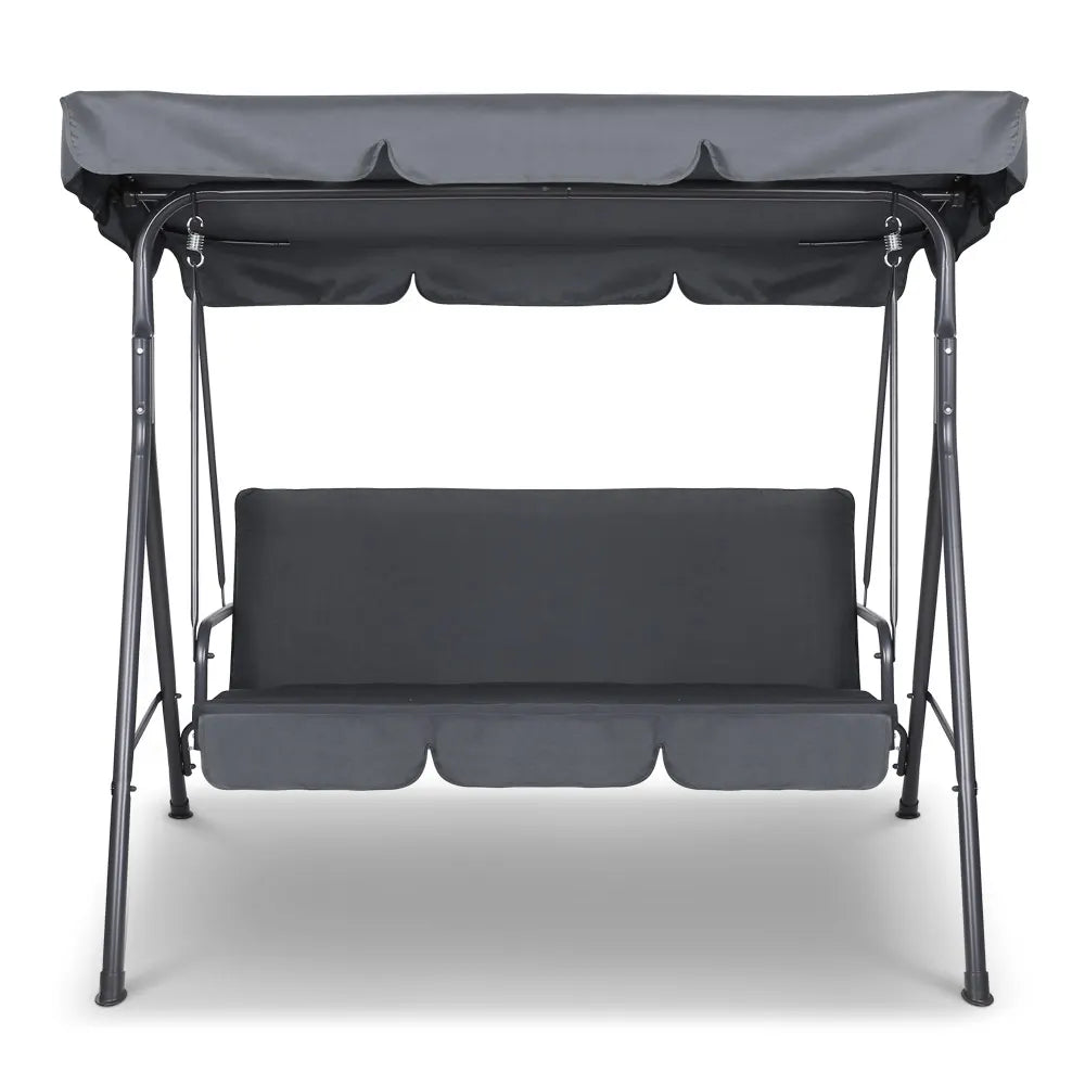 Gardeon Outdoor Swing Chair Garden Chair Bench Furniture Canopy 3 Seater Grey - Image 3