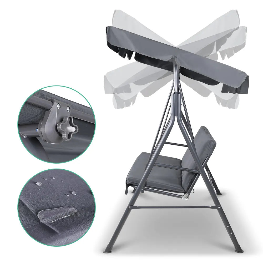 Gardeon Outdoor Swing Chair Garden Chair Bench Furniture Canopy 3 Seater Grey - Image 4