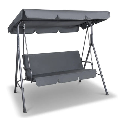 Gardeon Outdoor Swing Chair Garden Chair Bench Furniture Canopy 3 Seater Grey - Image 8