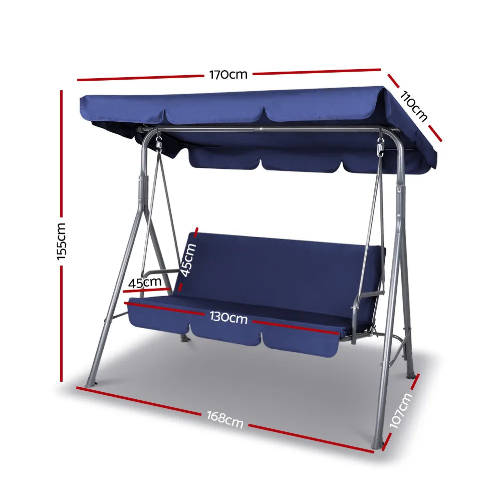 Gardeon Outdoor Swing Chair Garden Bench Furniture Canopy 3 Seater Navy - Image 2