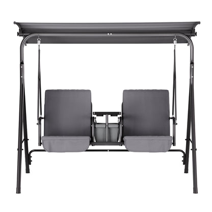 Gardeon Outdoor Swing Chair Garden Chair Canopy Cup Holder 2 Seater Grey - Image 3