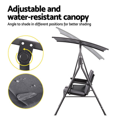 Gardeon Outdoor Swing Chair Garden Chair Canopy Cup Holder 2 Seater Grey - Image 4