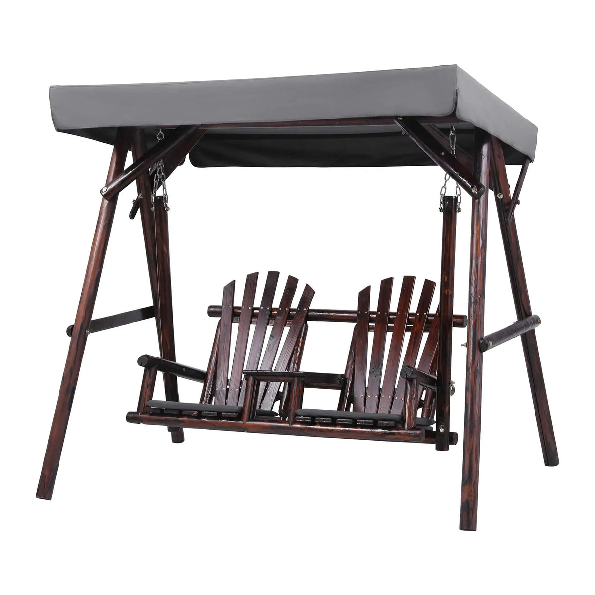 Gardeon Outdoor Wooden Swing Chair with Canopy Middle Table Charcoal - Image 2