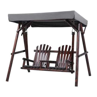 Gardeon Outdoor Wooden Swing Chair with Canopy Middle Table Charcoal - Image 2