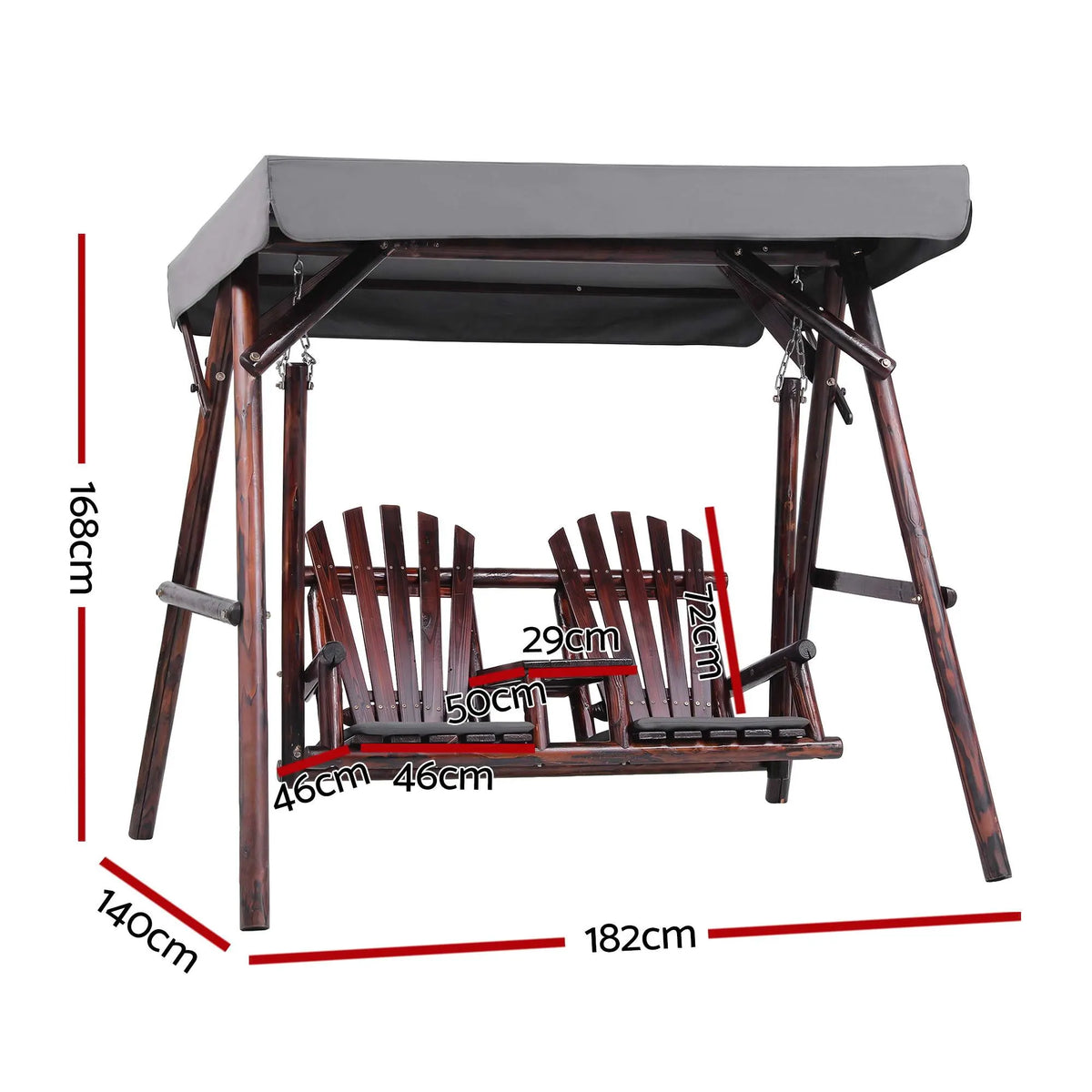 Gardeon Outdoor Wooden Swing Chair with Canopy Middle Table Charcoal - Image 3