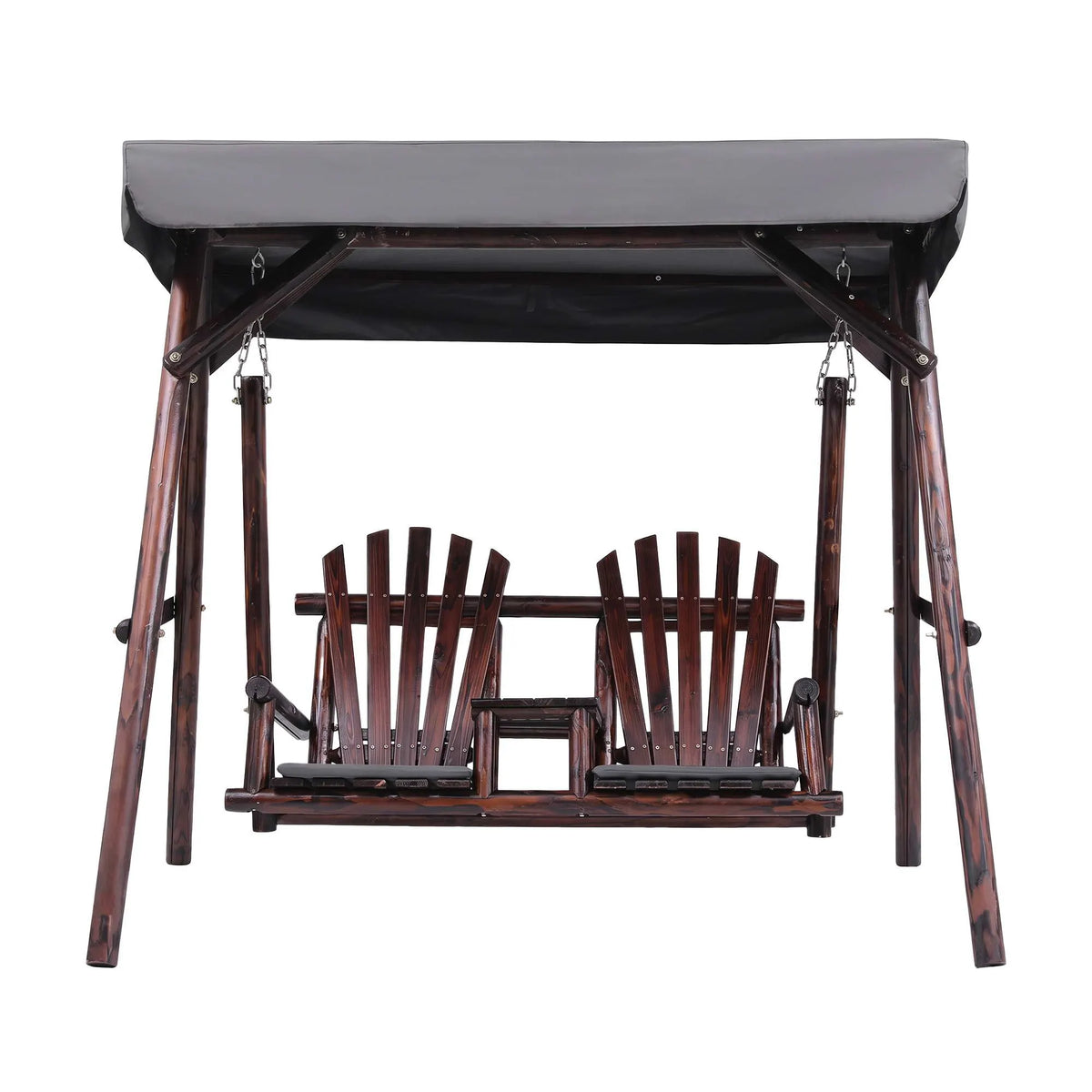 Gardeon Outdoor Wooden Swing Chair with Canopy Middle Table Charcoal - Image 4