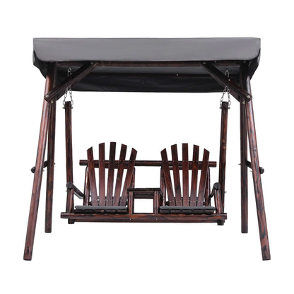 Gardeon Outdoor Wooden Swing Chair with Canopy Middle Table Charcoal - Image 4