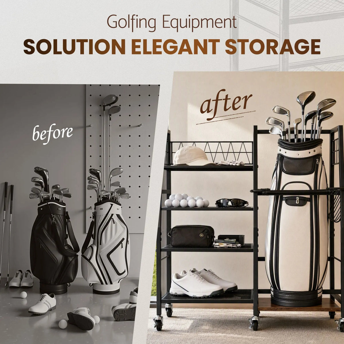 Everfit Golf Bag Storage Rack Golf Organizer Hold 1 Bags 4 Shelves - Image 5