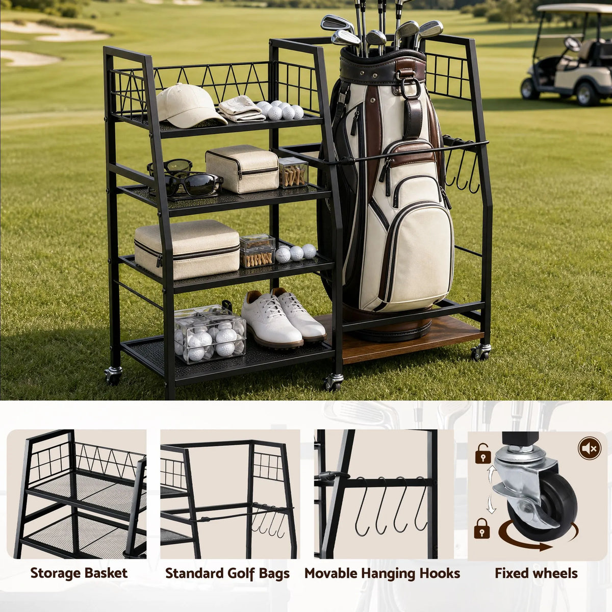Everfit Golf Bag Storage Rack Golf Organizer Hold 1 Bags 4 Shelves - Image 7