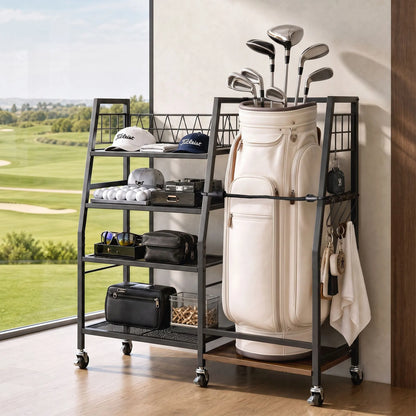 Everfit Golf Bag Storage Rack Golf Organizer Hold 1 Bags 4 Shelves - Image 8