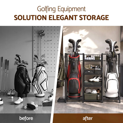 Everfit Golf Bag Storage Golfing Equipment Rack Holds 2 Bags 16 Clubs - Image 5