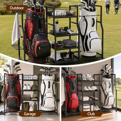 Everfit Golf Bag Storage Golfing Equipment Rack Holds 2 Bags 16 Clubs - Image 6