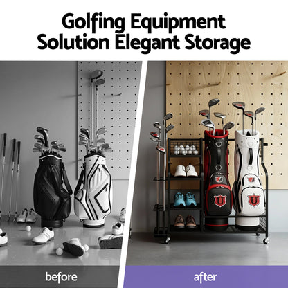 Everfit Golf Bag Storage Golf Storage Garage Organizer with Wheels Black - Image 5