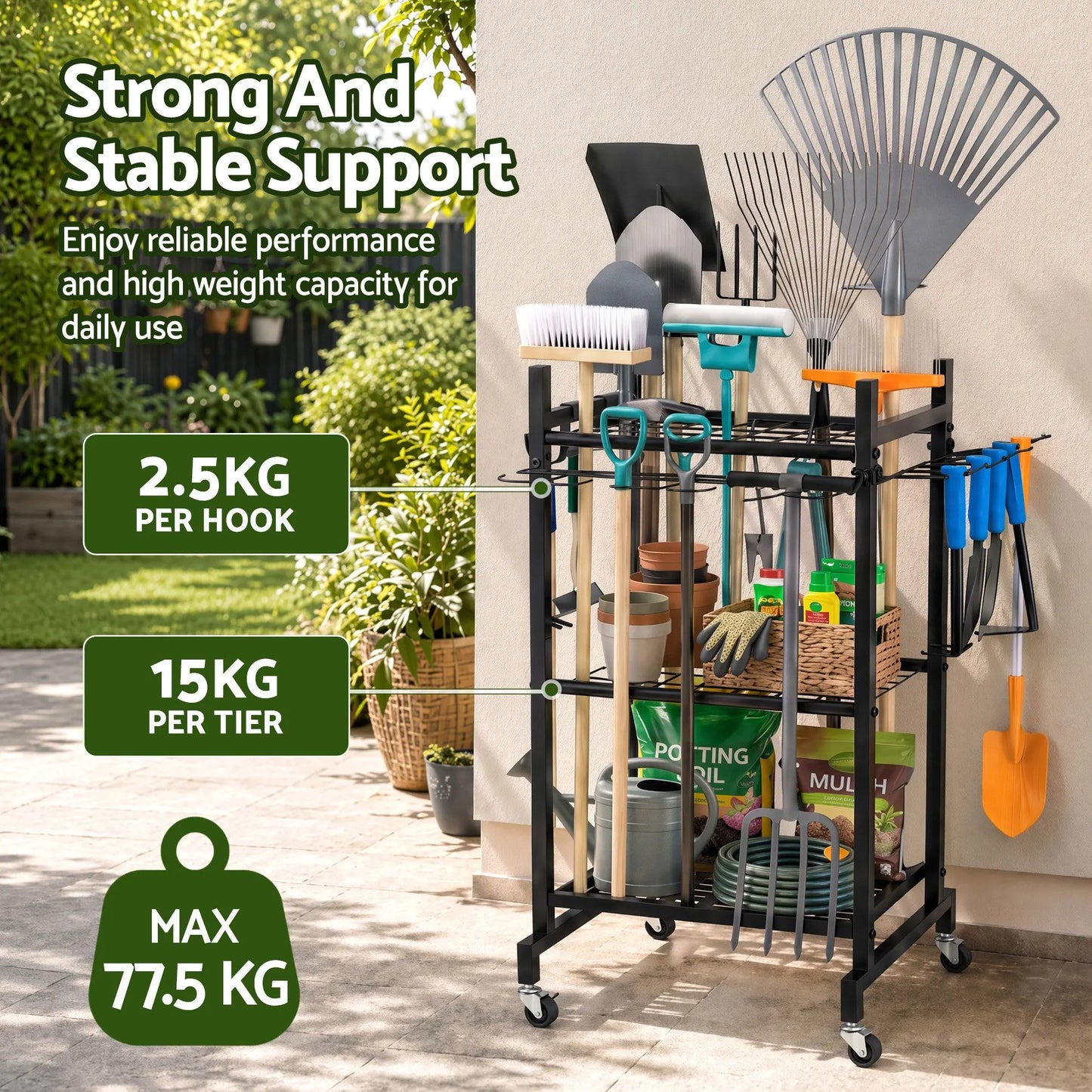 Gardeon Garden Tool Organizer with Wheels Heavy Duty Garage Yard Storage Cart - Image 2