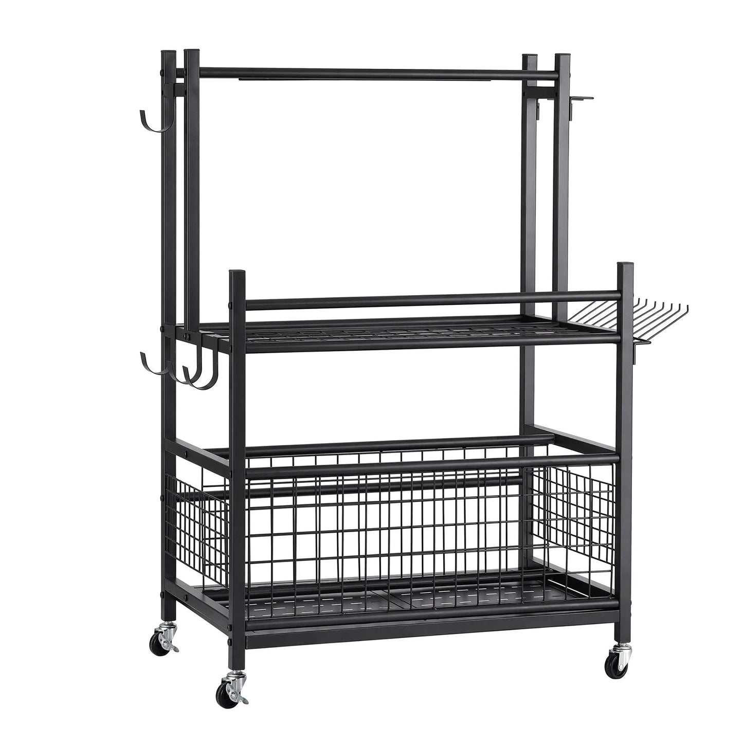 Gardeon Garden Tool Organizer Rack 16 Slots Rolling Garage Storage with Hooks - Image 8