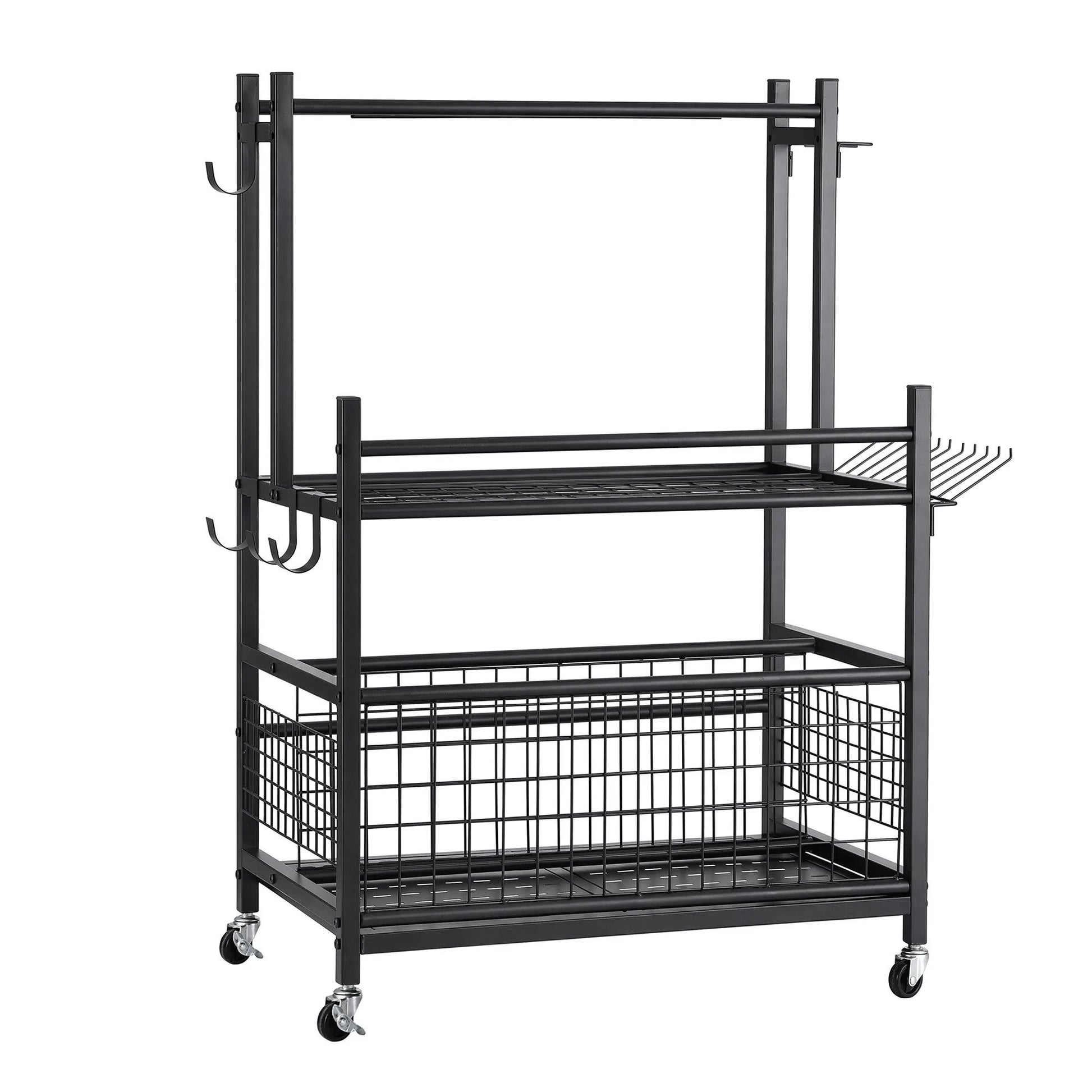 Gardeon Garden Tool Organizer Rack 16 Slots Rolling Garage Storage with Hooks - Image 8