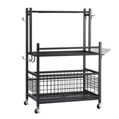 Gardeon Garden Tool Organizer Rack 16 Slots Rolling Garage Storage with Hooks - Image 8