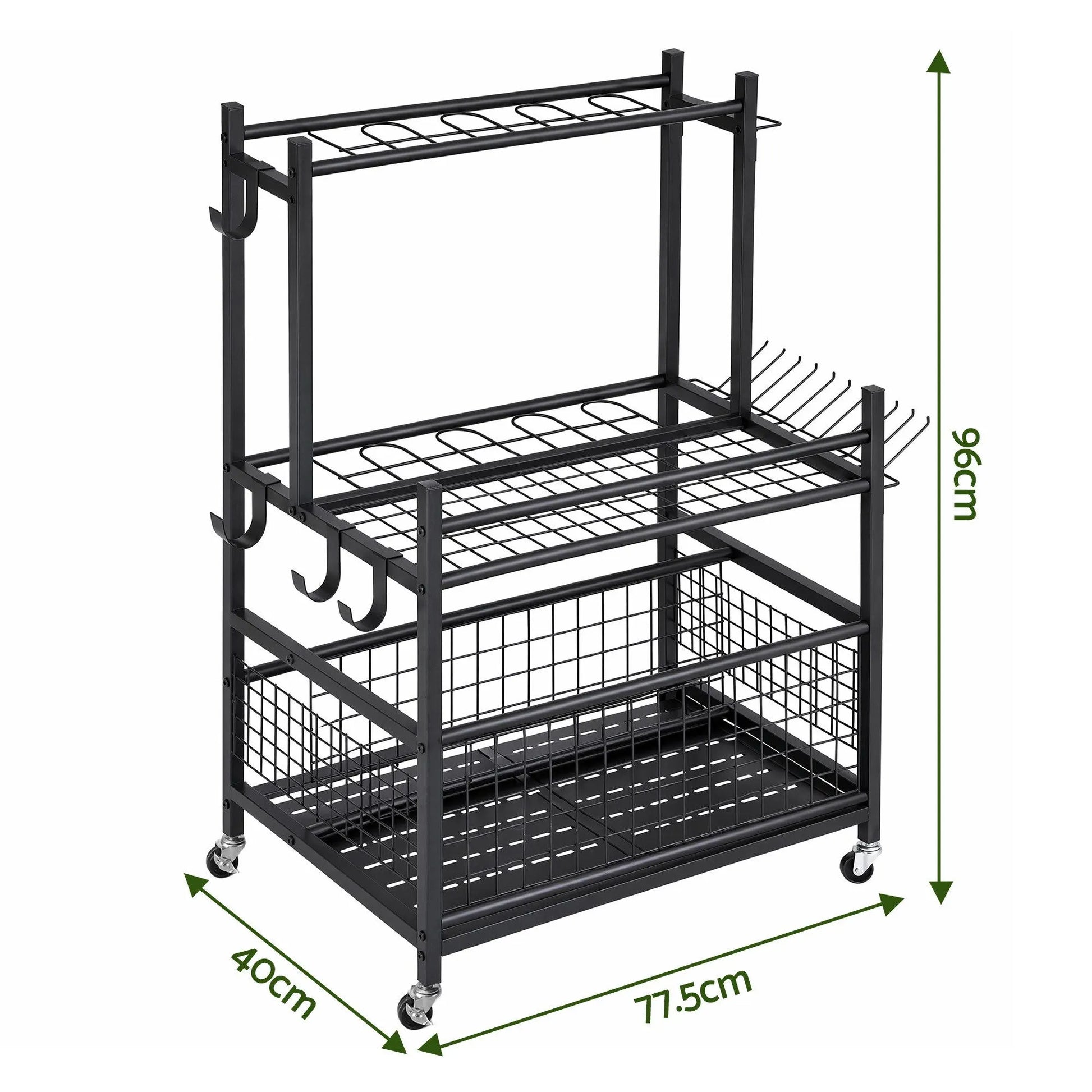 Gardeon Garden Tool Organizer Rack 16 Slots Rolling Garage Storage with Hooks - Image 9
